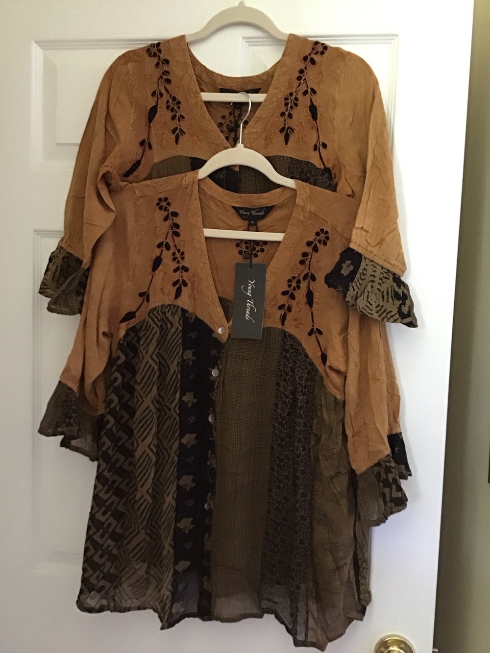 Yours Truly Boho Patchwork Tunic Top in Camel and Olive